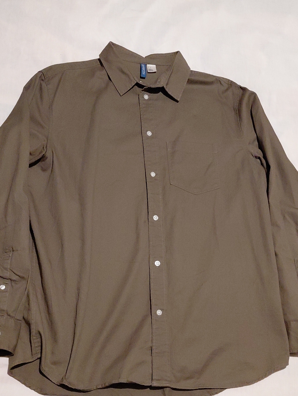 H&M Olive Button-Up Dress Shirt Mens Size Large 100% Cotton